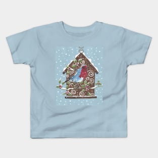 WINTER Robin Bird Painting Kids T-Shirt